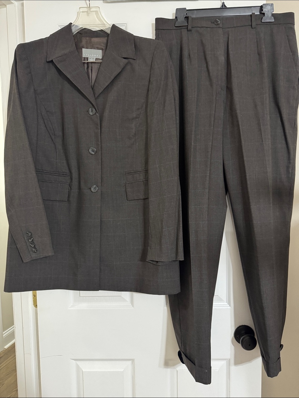 Talora Italian Made Women’s  Dark Charcoal Windowpane Two-Piece Suit